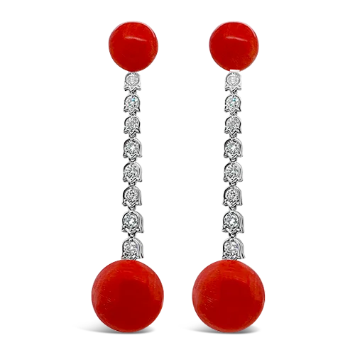 lattice pattern earrings for women -Coral & Diamond Dangle Earrings