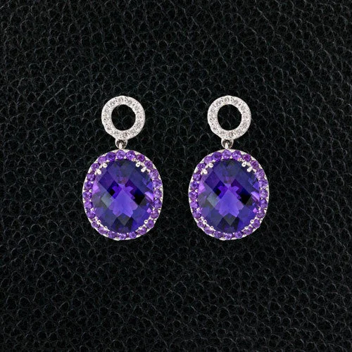 trendy minimalist earrings for ladies -Amethyst & Diamond Dangle Earrings