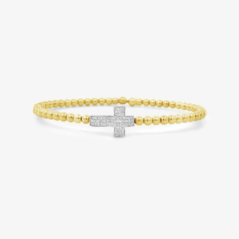 Ladies blush rose gold bracelets -Diamond Cross Bead Bracelet