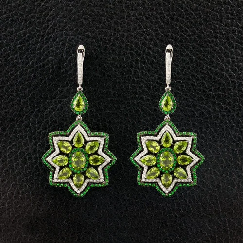 moon drop earrings for women -Peridot, Diamond & Tsavorite Dangle Earrings