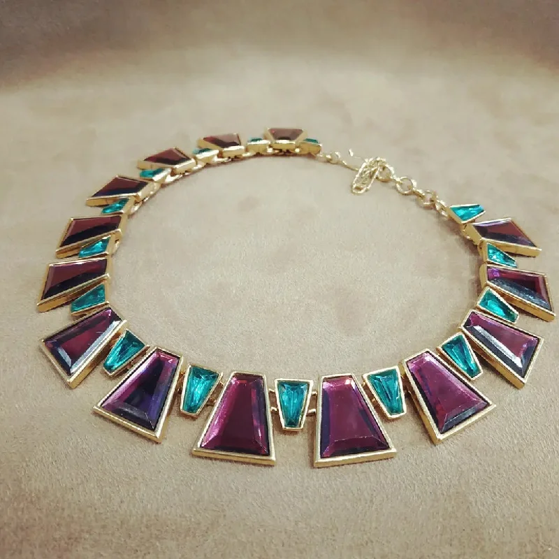 Ladies sapphire blue necklaces -Yves Saint Laurent Egyptian style purple green vintage necklace