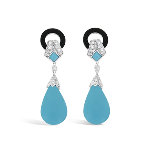 floral design earrings for women -Turquoise & Diamond Drop Earrings