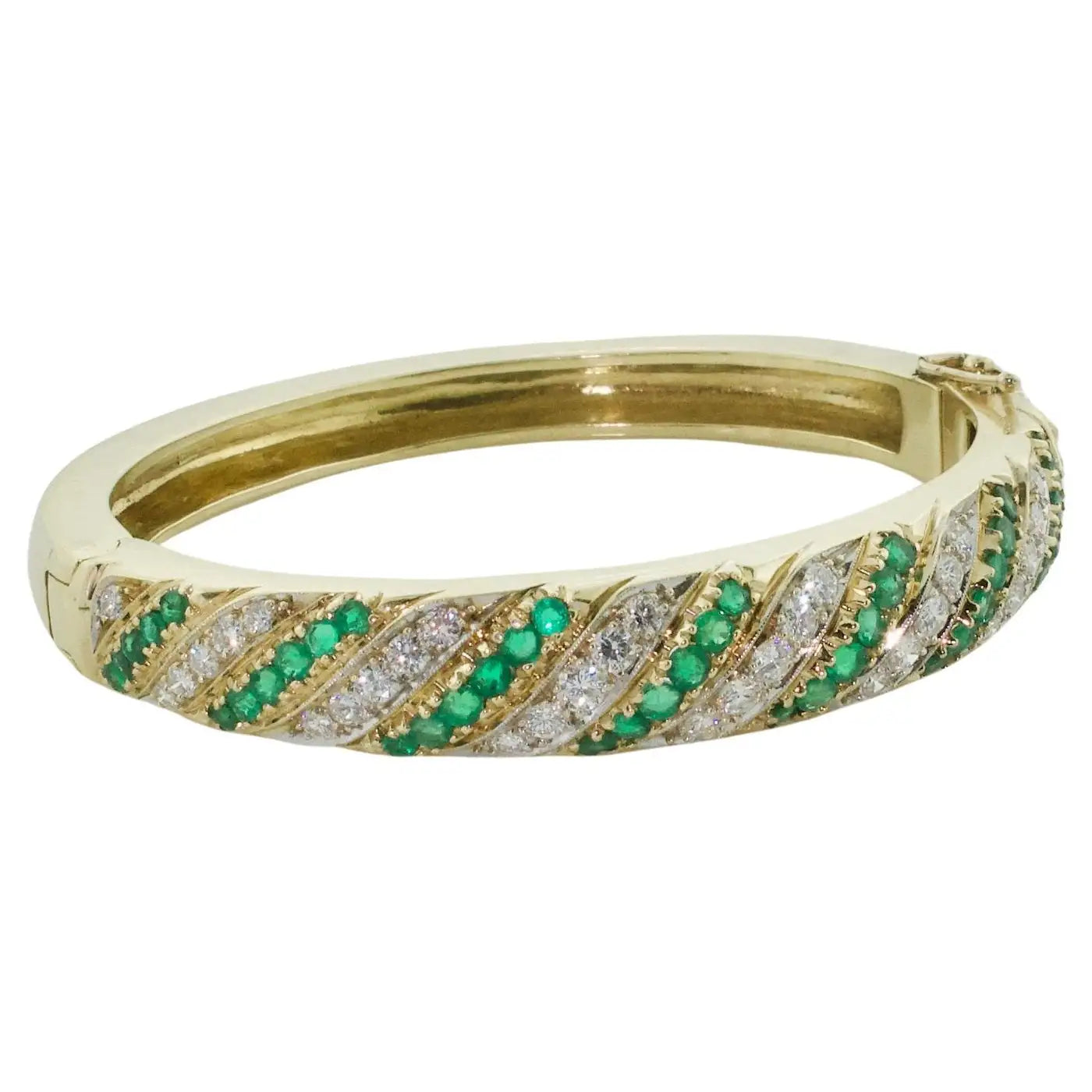 Ladies sleek deco bracelets -Emerald and Diamond Bangle Bracelet, Circa 1960's