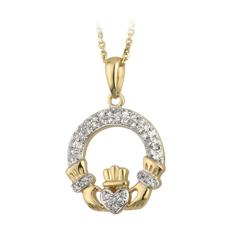 Ladies royal lapis necklaces -14k Gold Diamond Claddagh Necklace