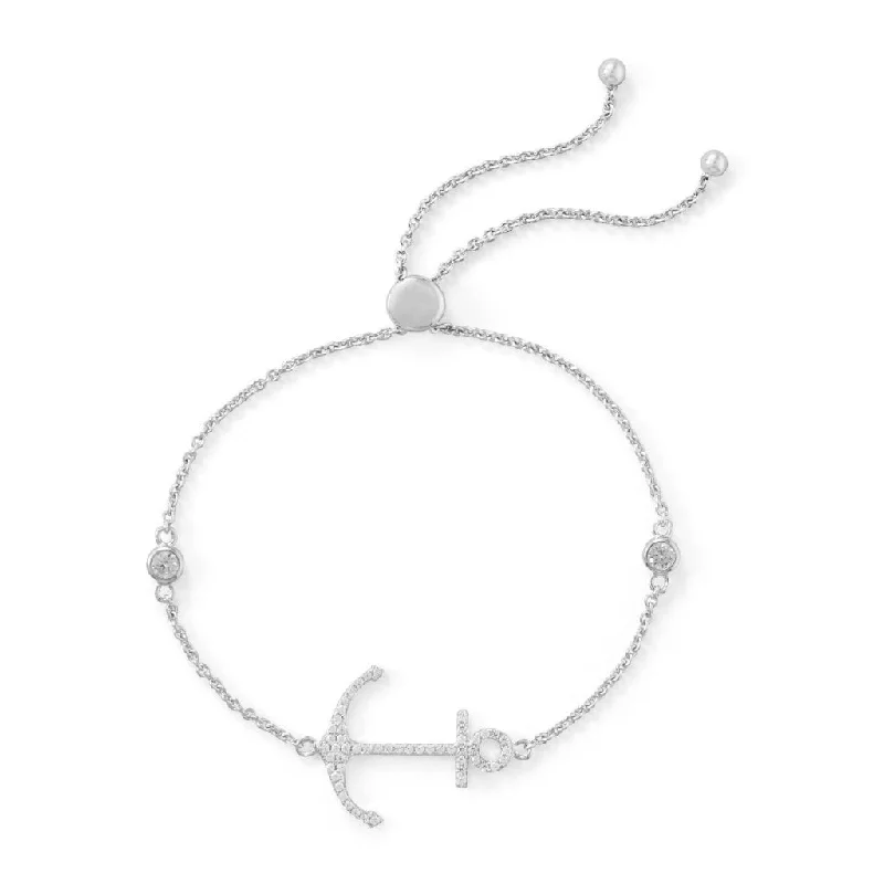 Ladies trust shine bracelets -Sterling Silver CZ Anchor Friendship Bolo Bracelet