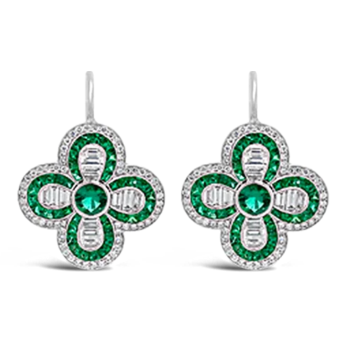 earrings for women with birthstones -Emerald & Diamond Clover Shaped Earrings