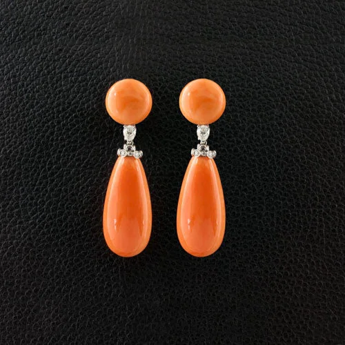 striped pattern earrings for women -Coral & Diamond Dangle Earrings