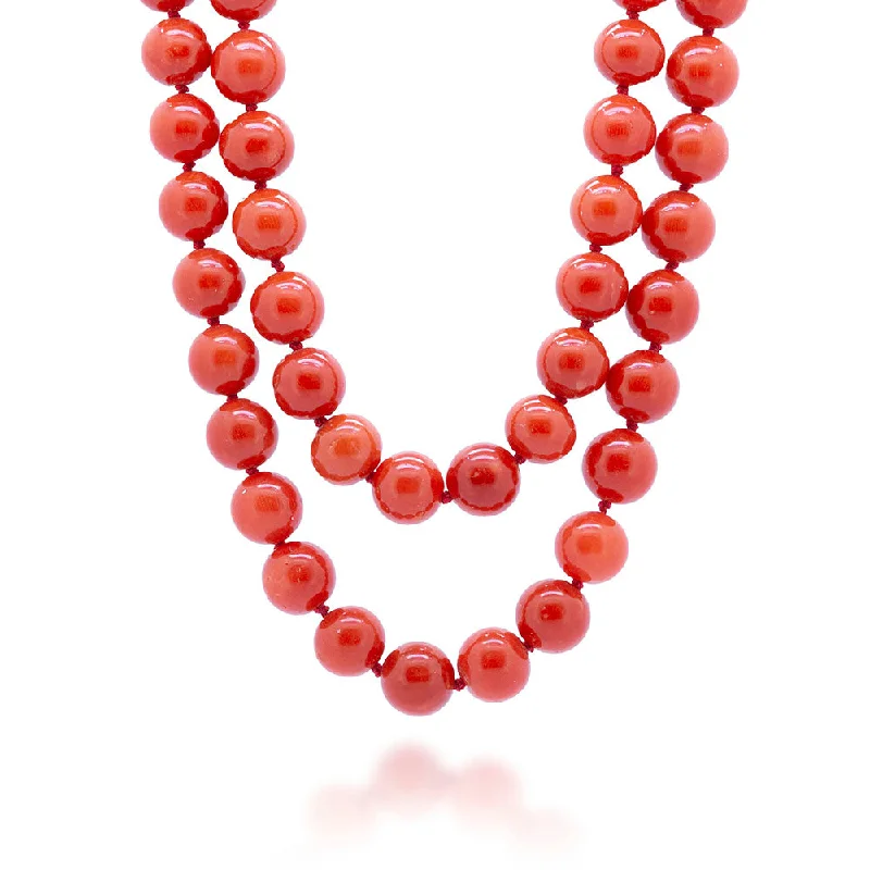 Ladies blossom charm necklaces -Double Length Coral Necklace