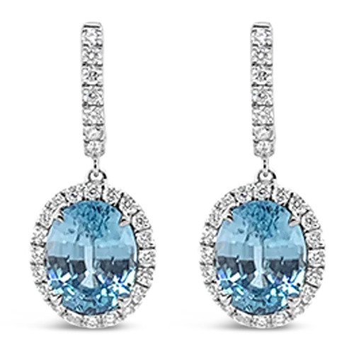 ladies silver earrings onyx stones -Blue Zircon & Diamond Earrings