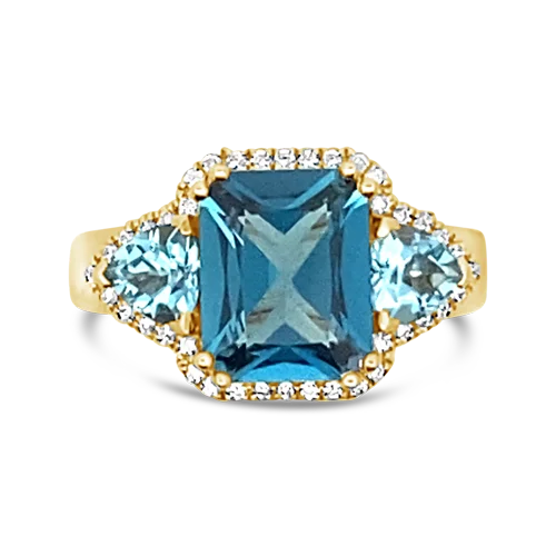 ladies silver rings citrine stones -Blue Topaz & Diamond Ring