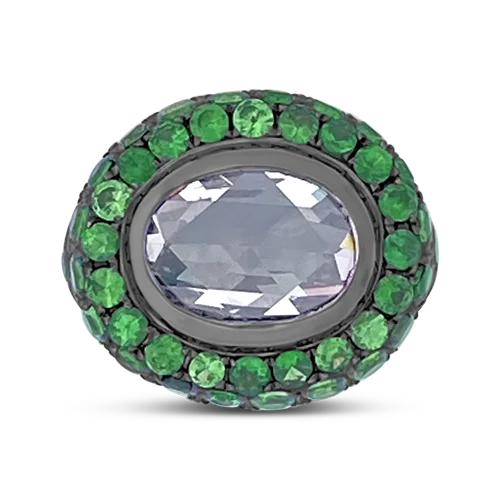 ladies rose gold rings anniversary gift -Tsavorite & Diamond Ring