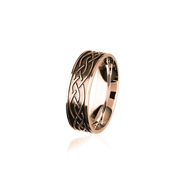 ladies rose gold rings leaf design -Celtic Rose Gold Ring RR403