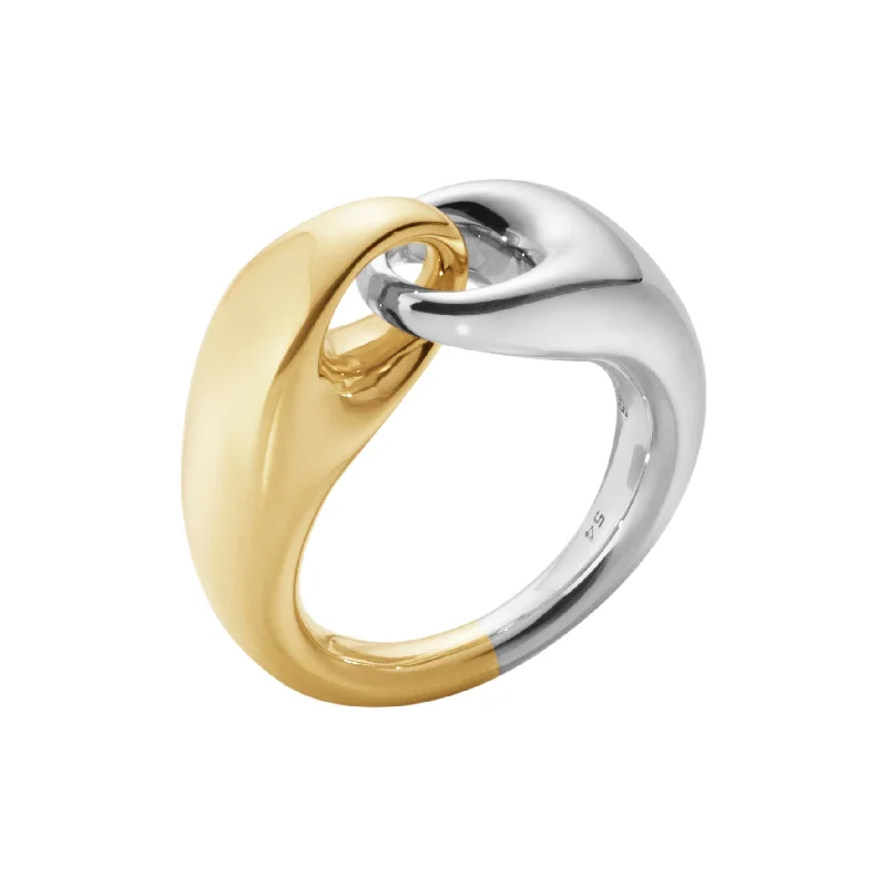 ladies gold rings dog motifs -Silver and 18ct Yellow Gold Reflect Large Link Ring