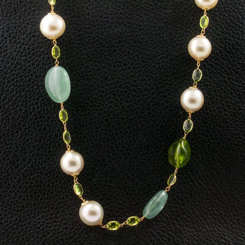 Ladies endless infinity necklaces -Pearl, Aquamarine & Peridot Necklace