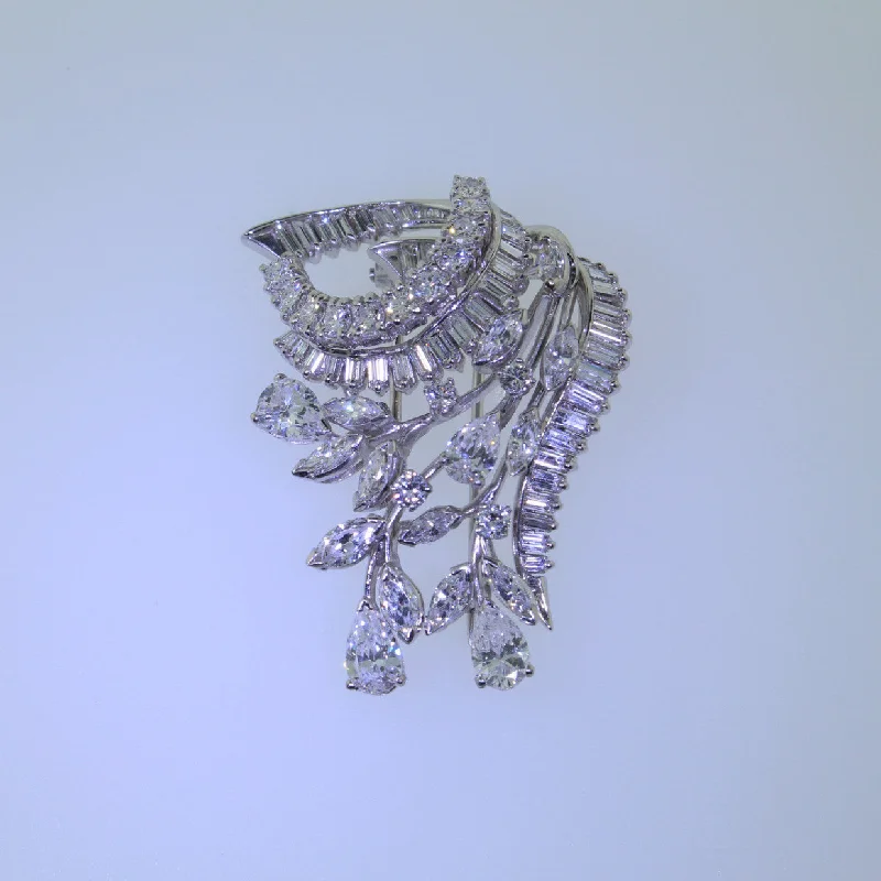 beaded brooch for women -Antique Fancy Platinum Diamond Brooch, Handmade