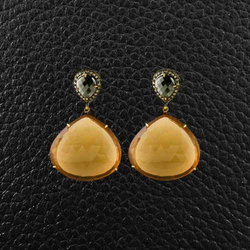 twisted design earrings for women -Citrine & Black Diamond Dangle Earrings