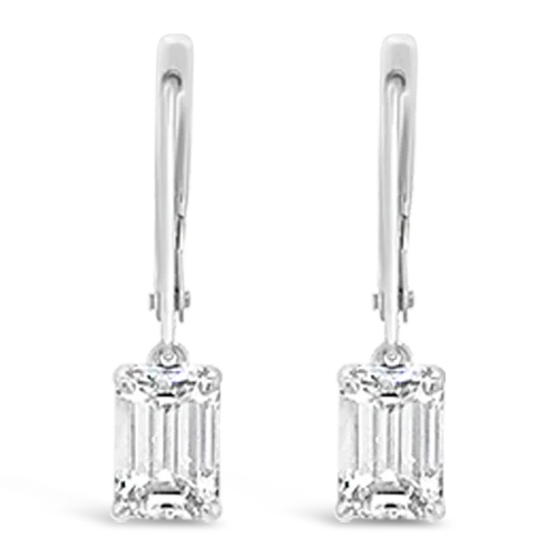 ladies gold earrings celestial motifs -Emerald cut Diamond Dangle Earrings