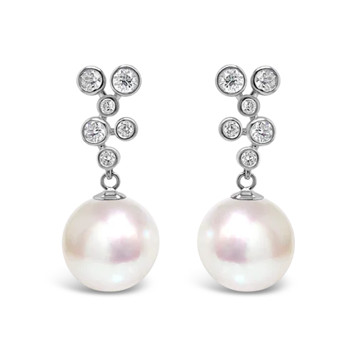 ladies earrings sunburst designs -South Sea Pearl & Diamond Earrings