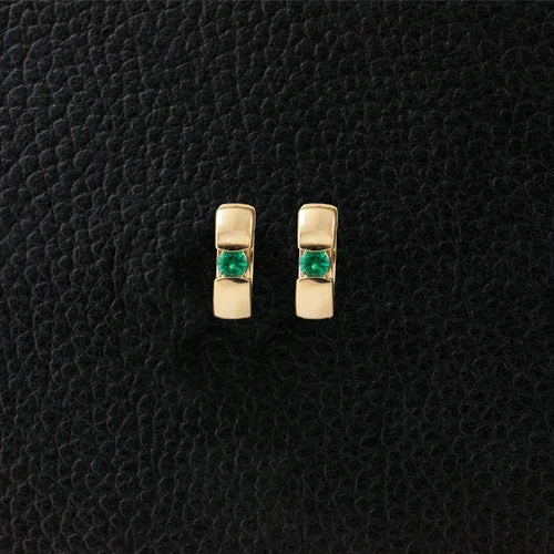 ladies gold earrings butterfly motifs -Emerald Huggie Earrings