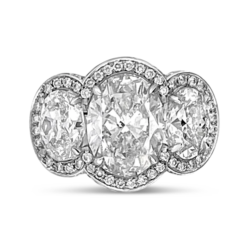 ladies gold rings lotus motifs -Oval Three Stone Diamond Ring