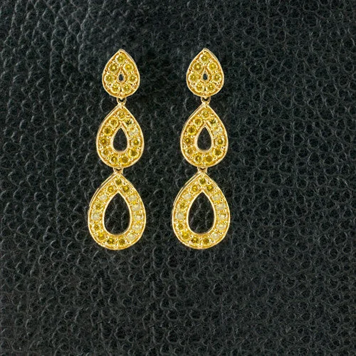 ladies silver earrings jade stones -Yellow Diamond Dangle Earrings