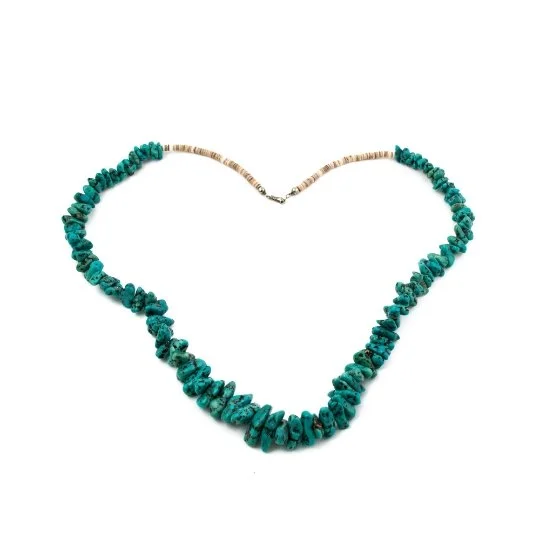 Ladies thin titanium necklaces -Stunning Turquoise Nugget x Olive Shell Heishi Necklace