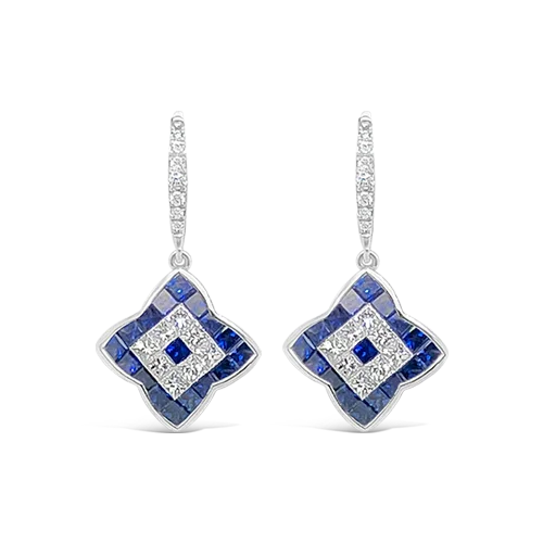 ladies earrings diamond accents -Sapphire & Diamond Dangle Earrings