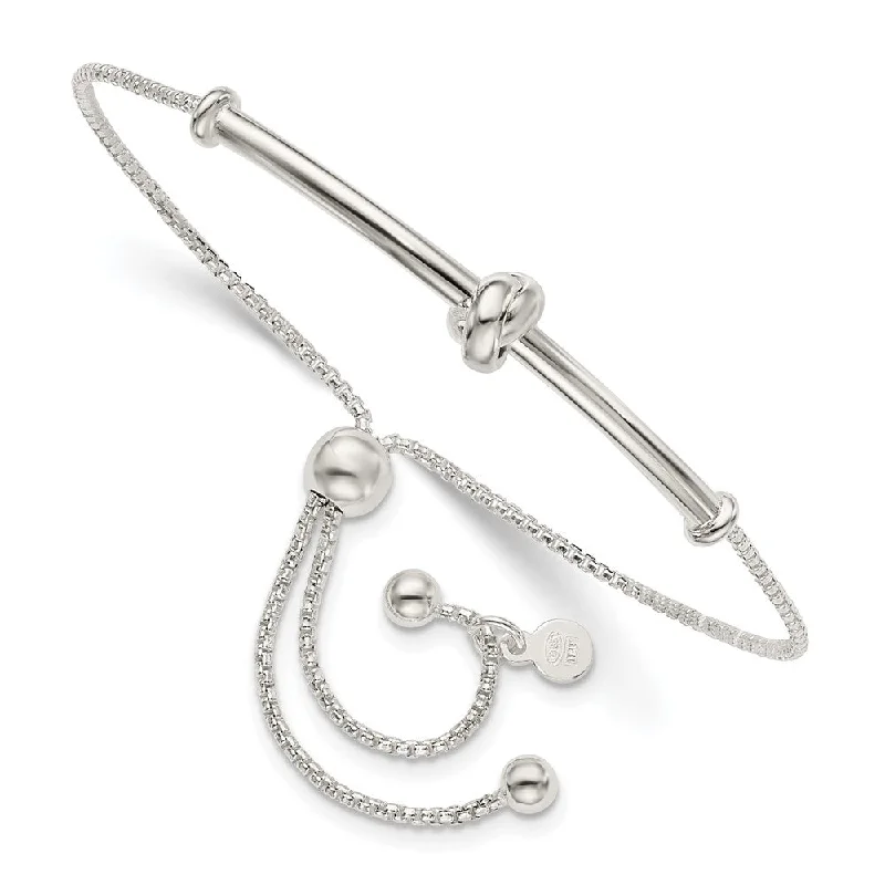 Ladies cozy fall bracelets -Sterling Silver Bar with Knot Adjustable Bolo Bracelet