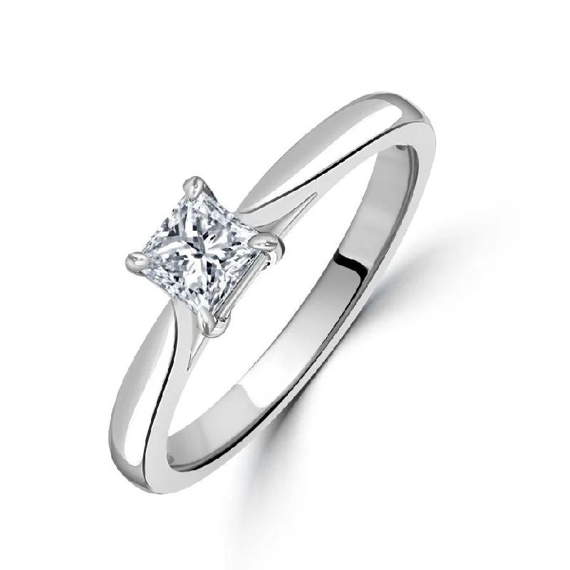 ladies cocktail rings gold finish -0.41ct Diamond Princess Cut Solitaire Platinum Ring