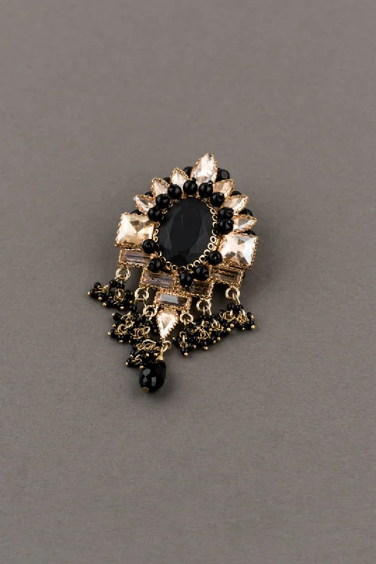 minimalist silver brooch for women -Black Crystal Brooch