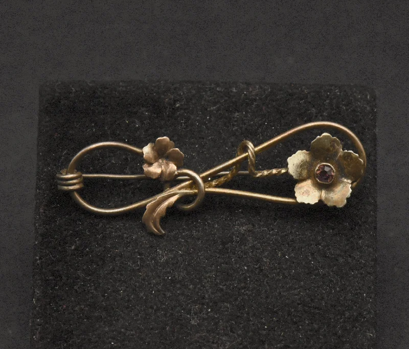 oxidized gold brooch for women -Vintage Sterling Silver 10K Gold Accented Floral Brooch