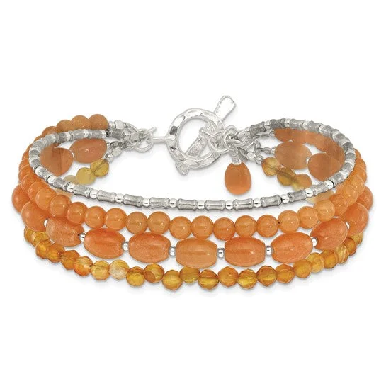 Ladies enchanted flair bracelets -Sterling Silver Aventurine and Carnelian 4-Strand Bracelet