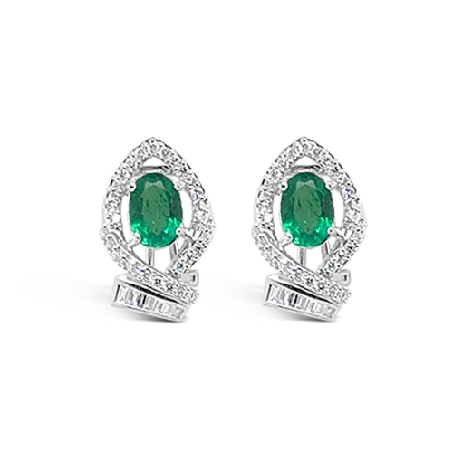 polished silver earrings for women -Emerald & Diamond Earrings