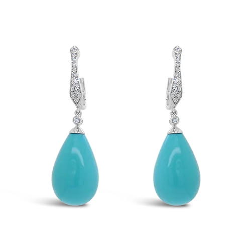 ladies earrings scalloped edges -Turquoise & Diamond Earrings