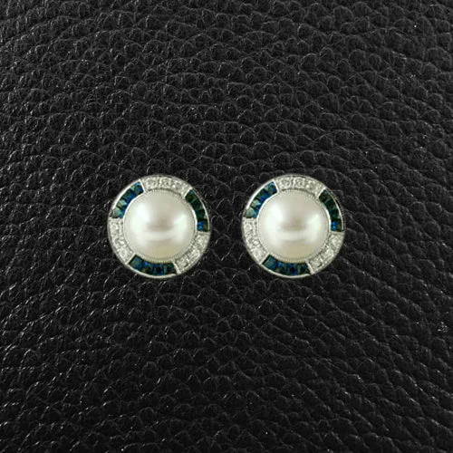 minimalist stud earrings for women -Pearl, Sapphire & Diamond Earrings