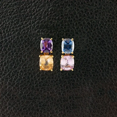 ladies gold earrings wave patterns -Multi-color Sapphire Earrings