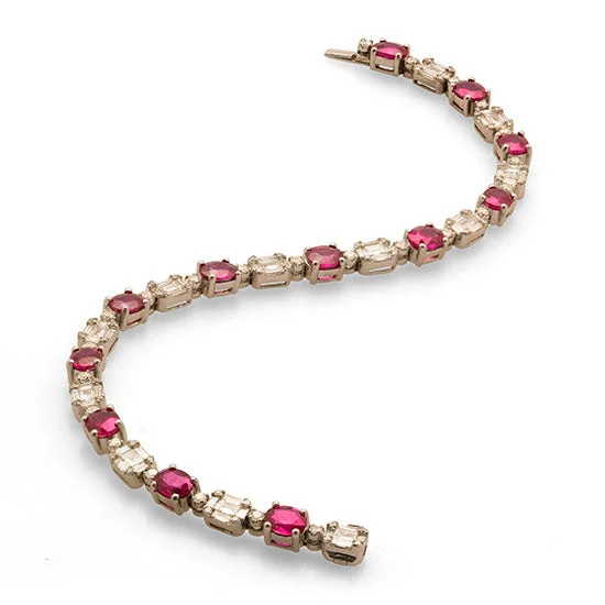 Ladies lustrous crystal bracelets -Ruby & Diamond Tennis Bracelet