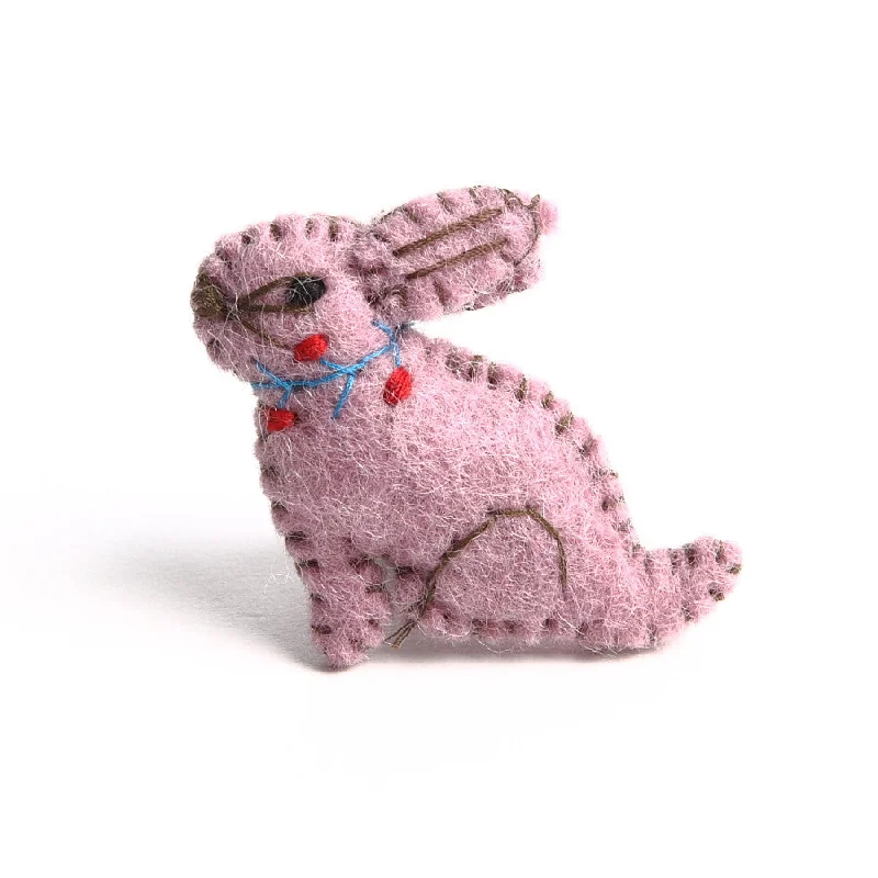 boho chic brooch for women -Pink Felt Overstitched Bunny Brooch