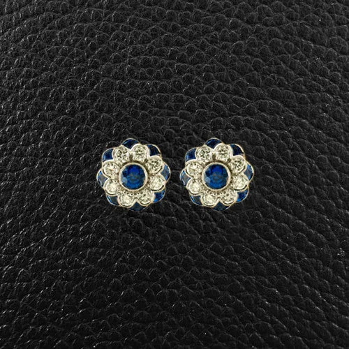 ladies silver earrings kunzite stones -Sapphire & Diamond Flower Earrings