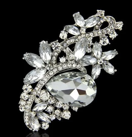 ladies rose gold brooch flowers -Brooch Clear Rhinestone Crystal BR-050