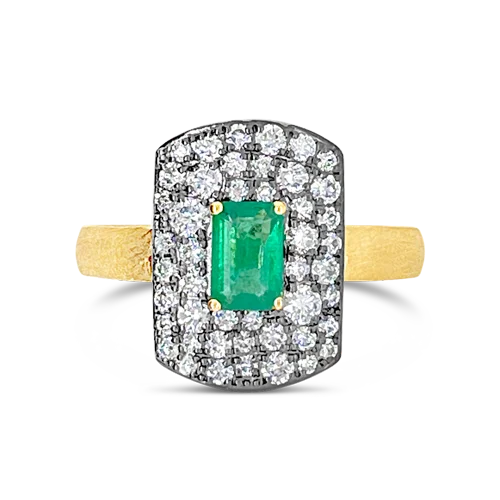 ladies gold rings dog motifs -Emerald & Diamond Ring