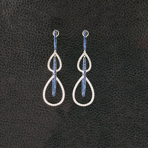 ladies silver earrings malachite stones -Diamond & Sapphire Dangle Teardrop Earrings