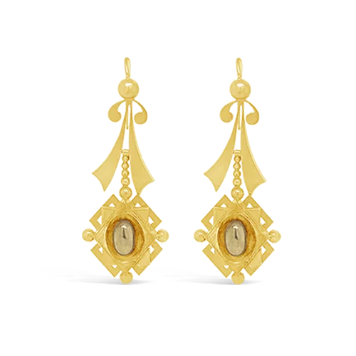 ladies earrings rope textures -Yellow Gold Antique Dangle Earrings