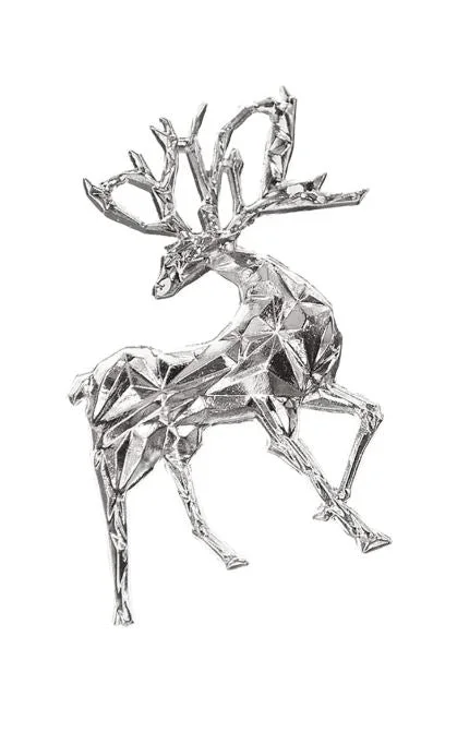 etched design brooch for women -Hot Tomato Geo Sculpted Reindeer Brooch