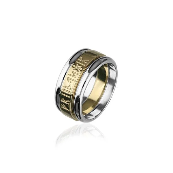 linked band rings for women -Runic Silver and Gold Ring R234