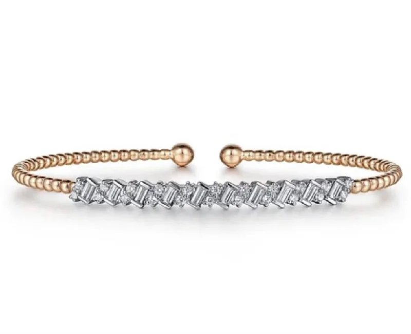 Ladies peace flow bracelets -Gabriel & Co. 14K White-Rose Gold Bujukan Baguette Diamond Cuff Bracelet - .68cttw