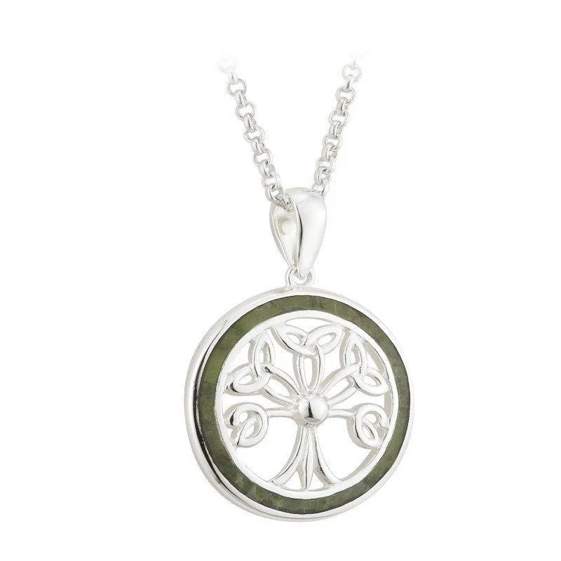 Ladies thin titanium necklaces -Connemara Marble Tree Of Life Necklace