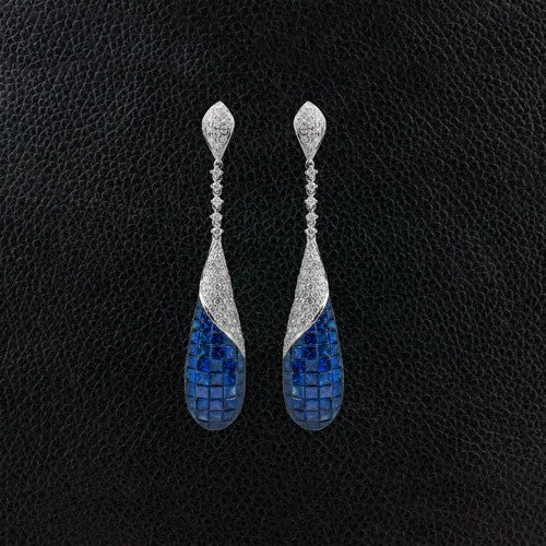 layered drop earrings for women -Sapphire & Diamond Dangle Earrings