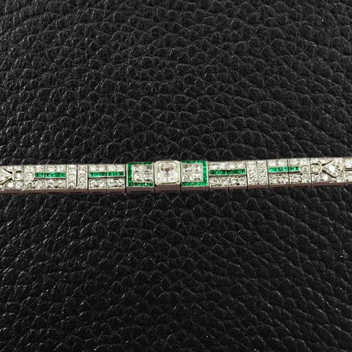 Ladies ridge glow bracelets -Art Deco Emerald & Diamond Bracelet