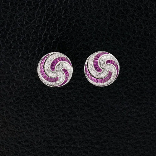 ladies gemstone earrings with pendants -Pink Sapphire & Diamond Swirl Earrings